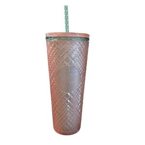 Starbucks Jeweled Pearl Pink Green 24oz Venti Cold Cup Tumbler Lid Straw Summer